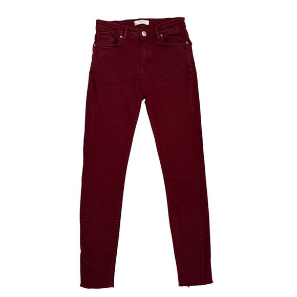 Zara Denim Collection Red Burgundy Skinny Ankle Jeans Size Women's 2 - Picture 3 of 4